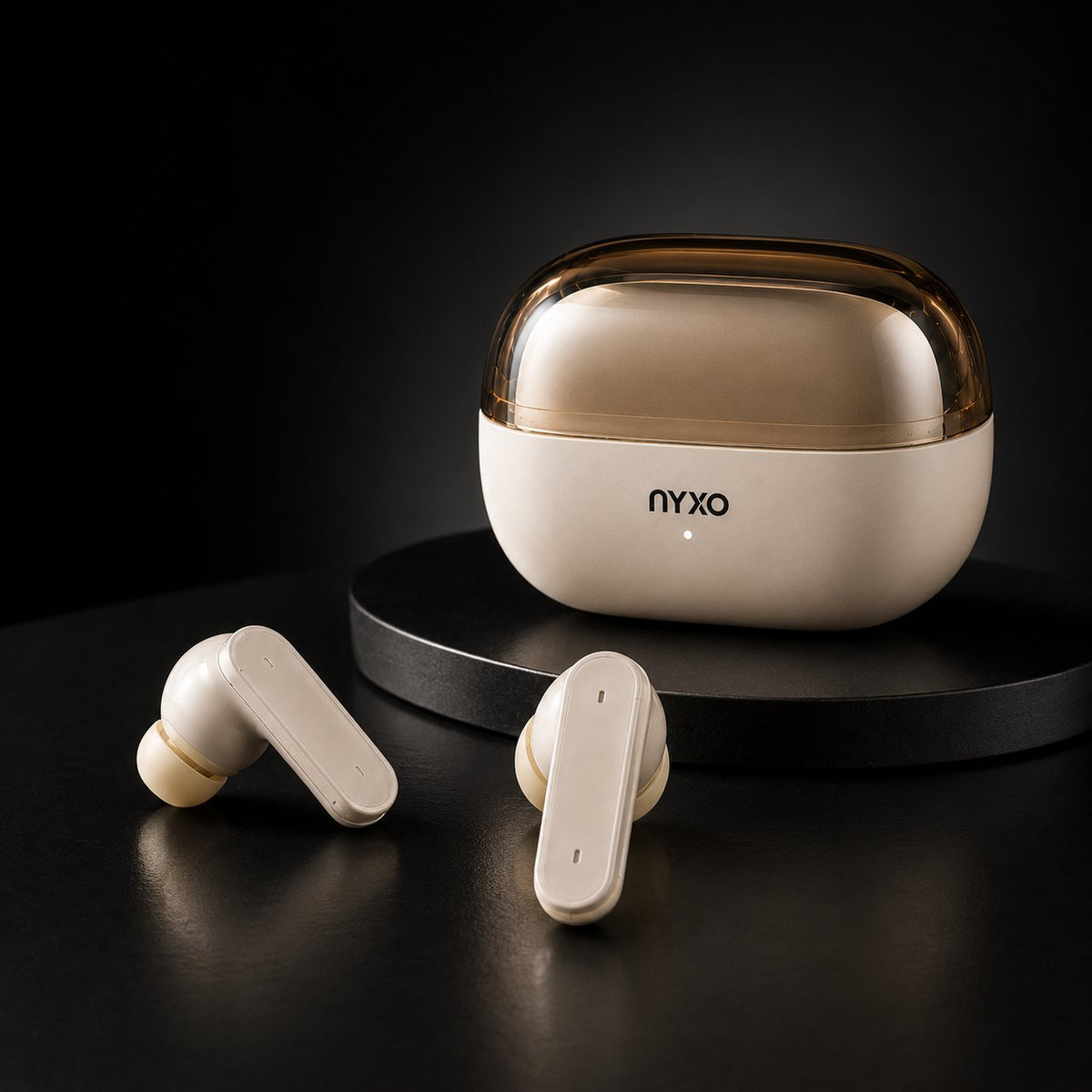 NYXO Elara earbuds — case duo